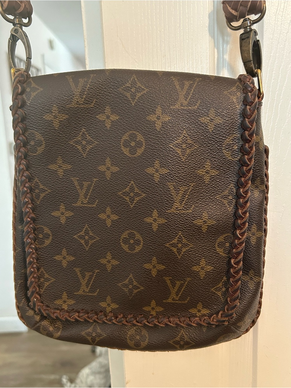 Vintage Boho Louis Vuitton Monogram Braided Trim Crossbody Bag upcycled